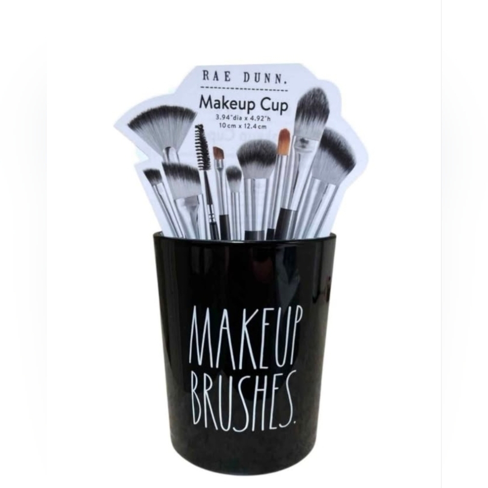 New Rae Dunn Makeup Brushes Cup Black 5" X 4"